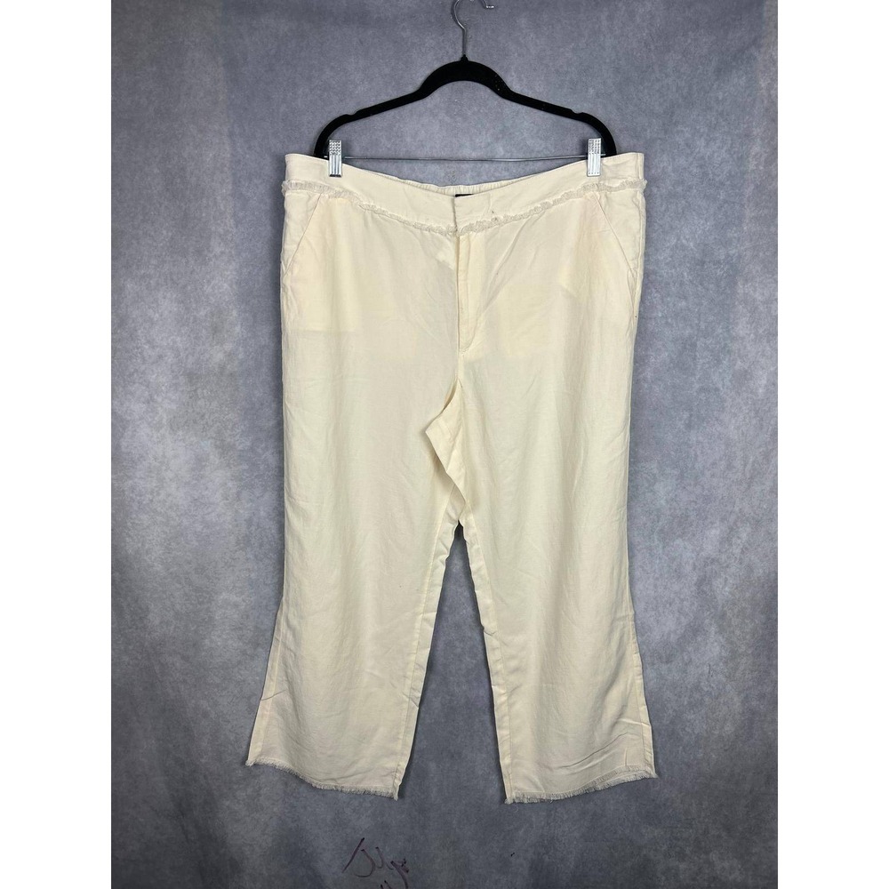 Loft Womens XL Linen Blend Wide Leg Pants Cream Frayed Hem New With Tags